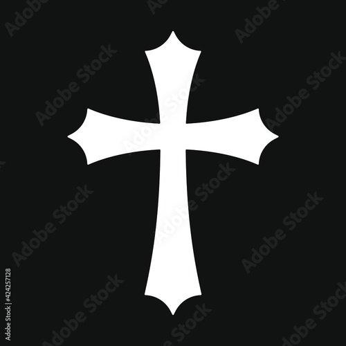 Cross vector shape symbol. Christianity sign. Christian religion icon. Catholic and protestant faith logo or image. Teutonic crusader label. Gothic crusade crucifix.