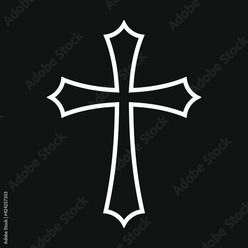 Cross vector shape symbol. Christianity sign. Christian religion icon. Catholic and protestant faith logo or image. Teutonic crusader label. Gothic crusade crucifix.