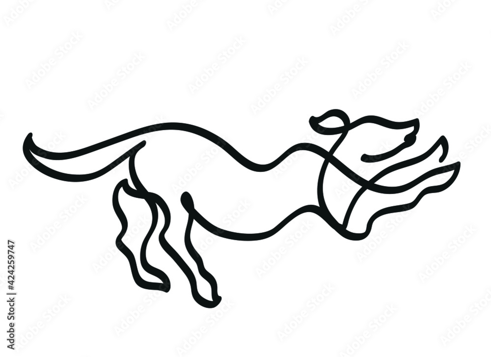 One line drawing of dog running.
One continuous line drawing of dog running on full speed. One line drawing of dog running.
One continuous line drawing of dog running on full speed.