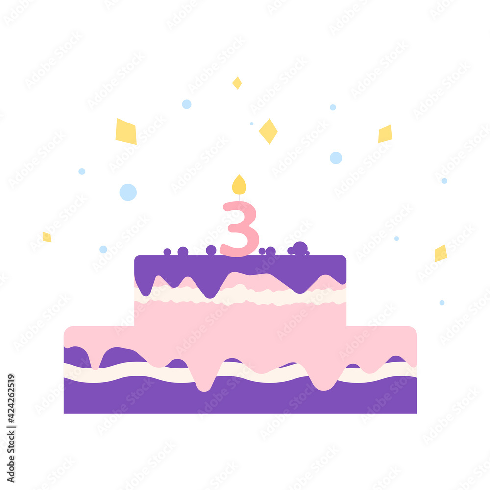 Number three birthday cake icon with candles Number three birthday cake icon with candles