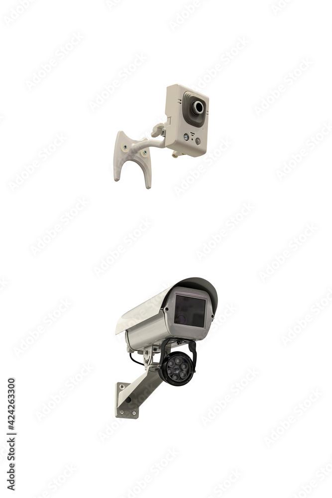 two modern video cameras to track the situation at the object on a white background