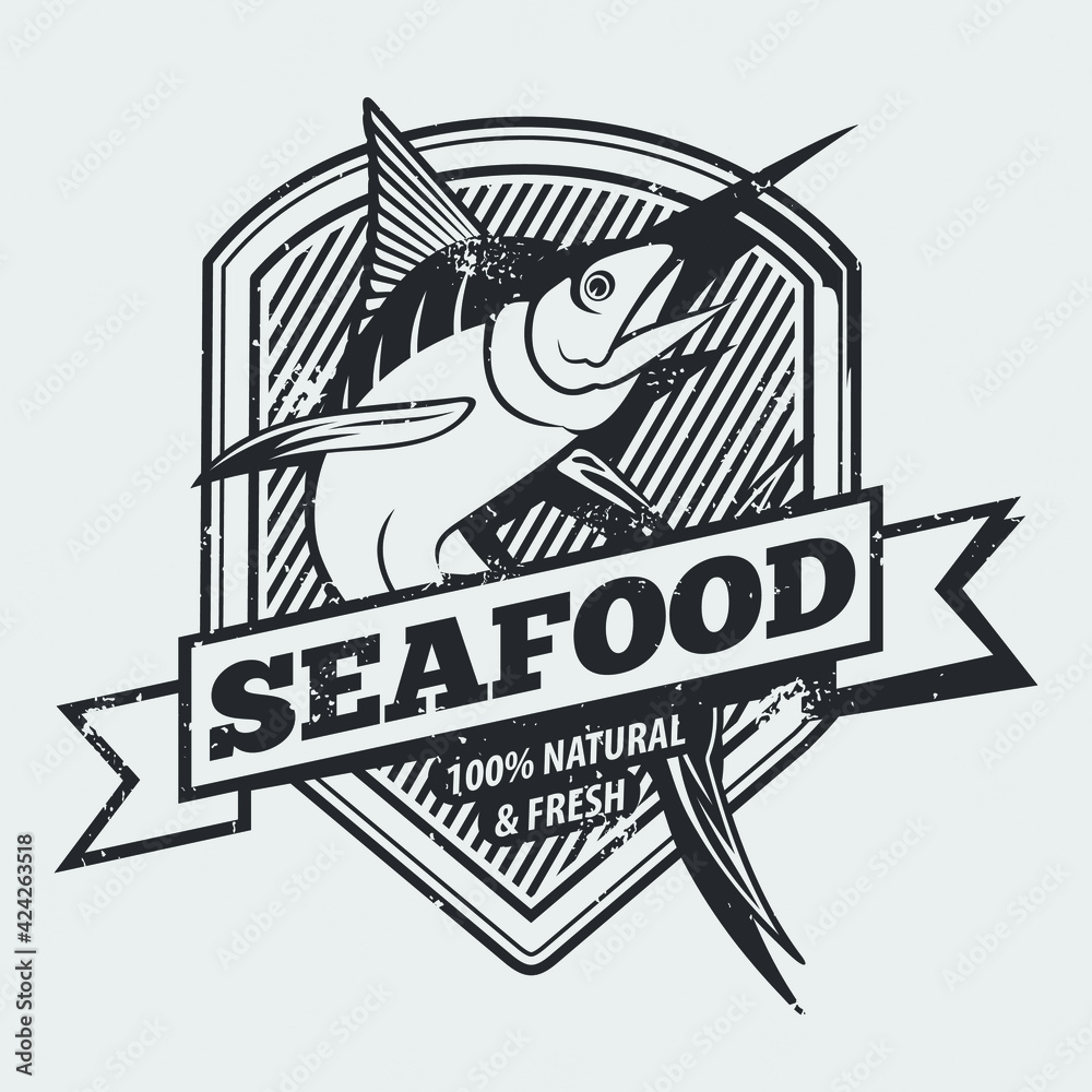 Fototapeta premium Seafood design concept with Marlin fish. Vector illustration 