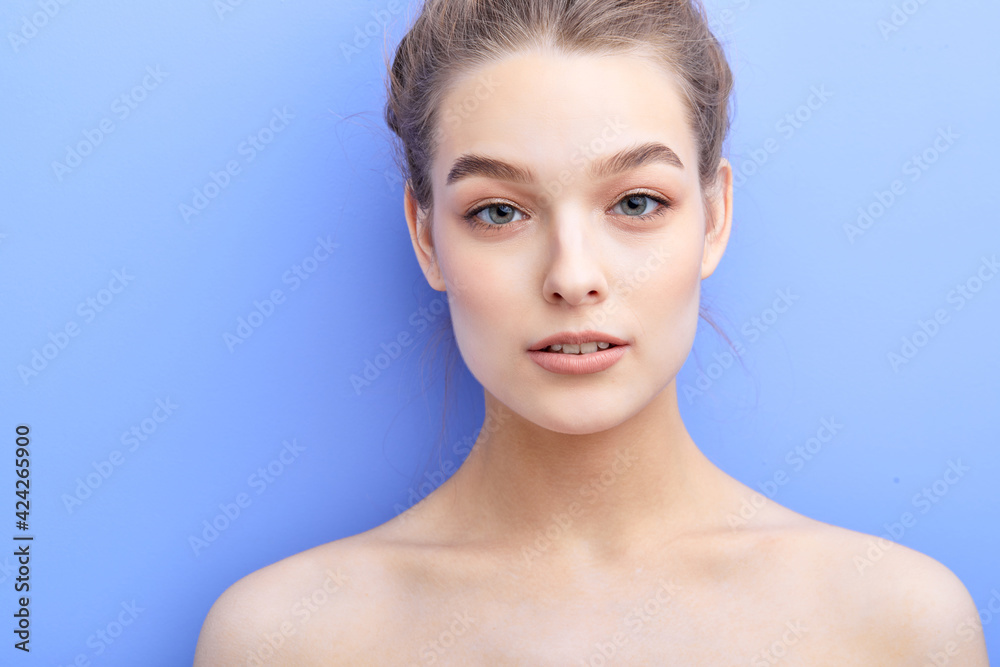 Beautiful woman with blue eyes, having healthy pure fresh face skin, natural make up fresh beauty model Beautiful woman with blue eyes, having healthy pure fresh face skin, natural make up fresh beauty model