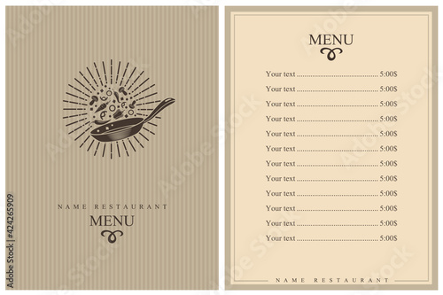 restaurant menu design with cooking process of vegetables on pan