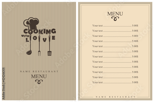 template restaurant menu design with cooking kitchen utensils