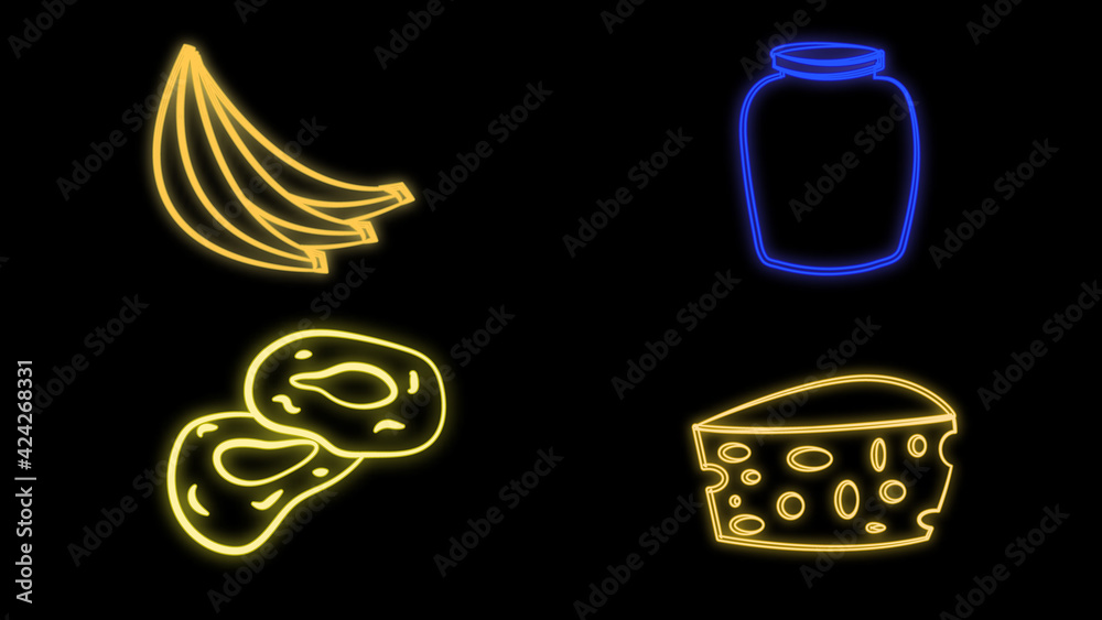 Obraz premium Big vector set: Isolated food icons (delicious dishes). Healthy food , junk food , seafood, fast food, drinks