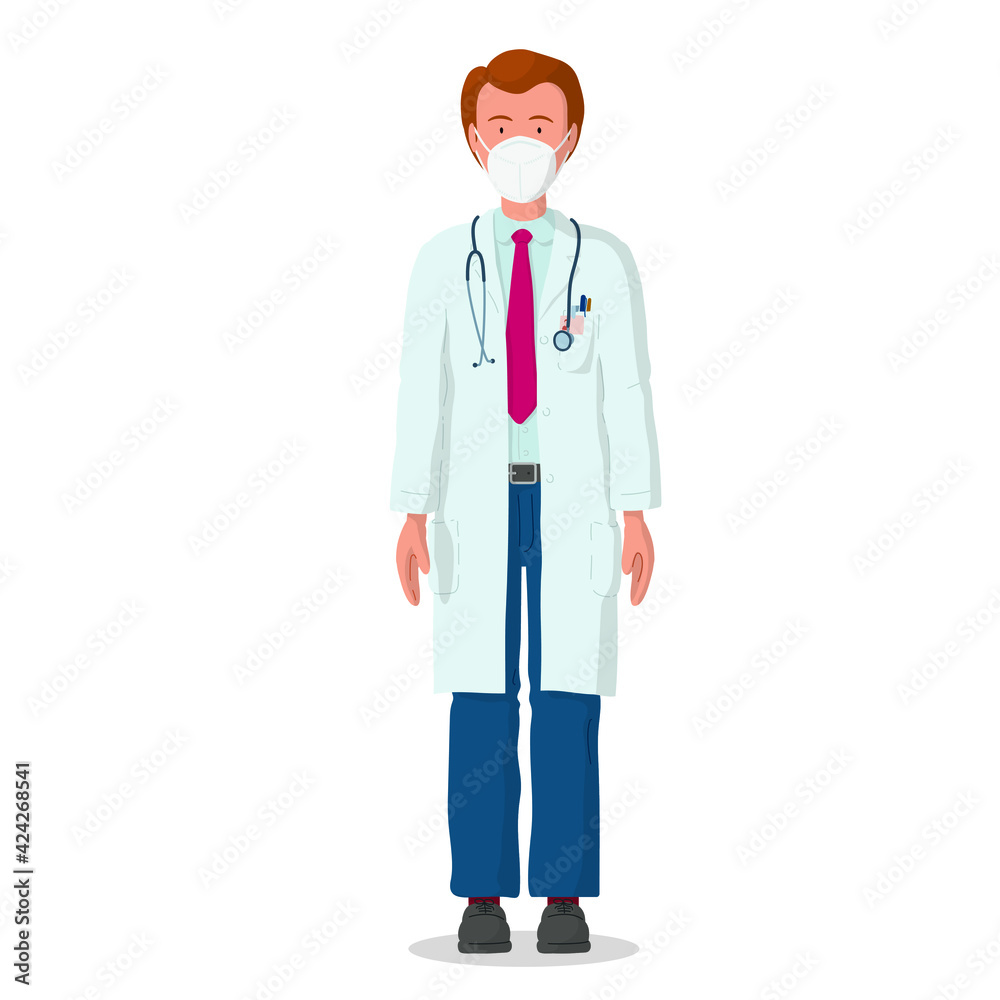 Vector illustration of a doctor with protective mask. Professional doctor. Hospital worker. Vector illustration of a doctor with protective mask. Professional doctor. Hospital worker.