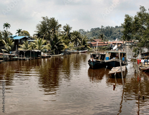 River Fishing Village Scene in Bintulu Sarawak Borneo © bigal04uk