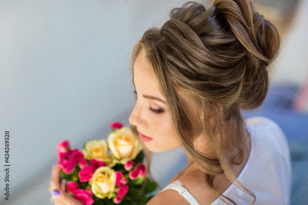 young beautiful bride on the morning of the wedding day young beautiful bride on the morning of the wedding day