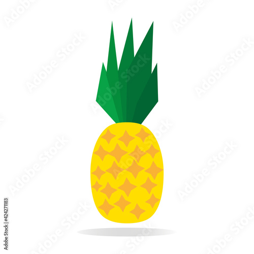 Pineapple. Illustration of pineapple fruit with isolated cartoon style on white. summer fruits, for a healthy and natural life - stock vector