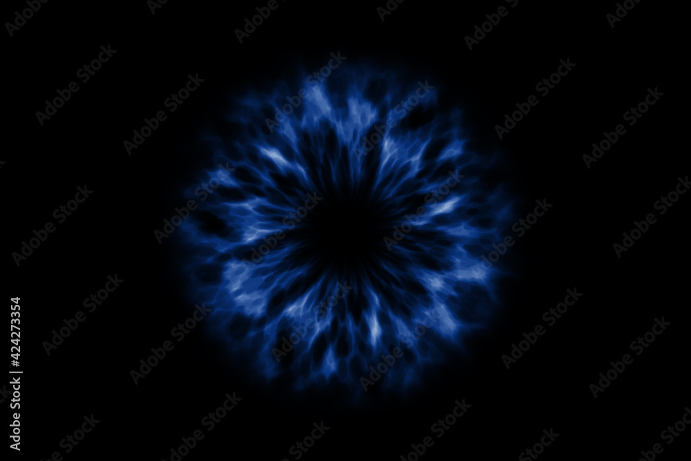 Fototapeta premium Abstract fractal on the black background. Magic blue pupil