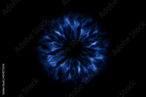 Abstract fractal on the black background. Magic blue  pupil