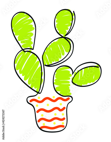 One line drawing of opuntia cactus.
One continuous line drawing of opuntia cactus isolated on white background.