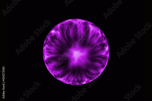 Abstract energy ball on black background. Magic lightning plasma with energy inside.