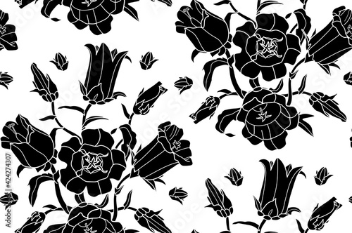 seamless campanula black isolated background