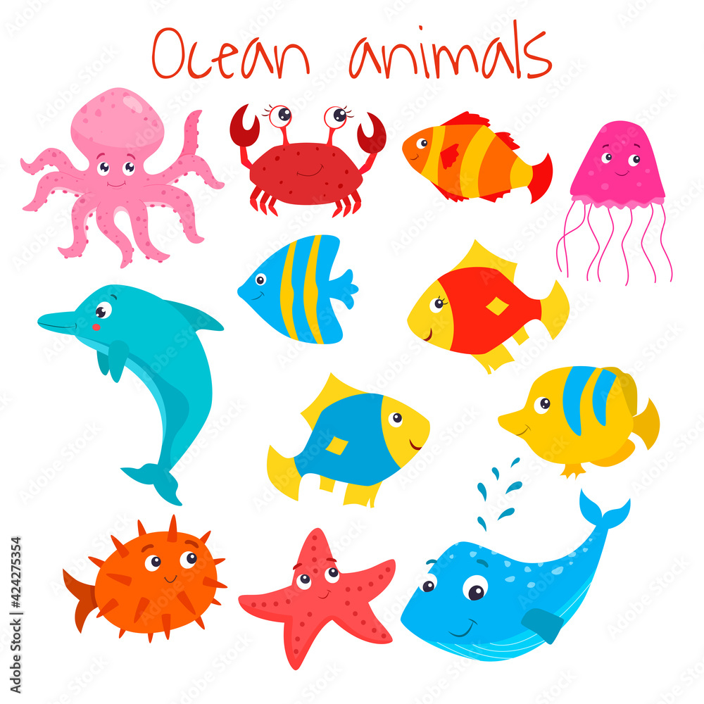 Naklejka premium Cute sea animals set