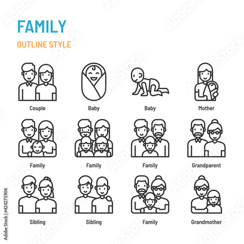 Family in outline icon and symbol set