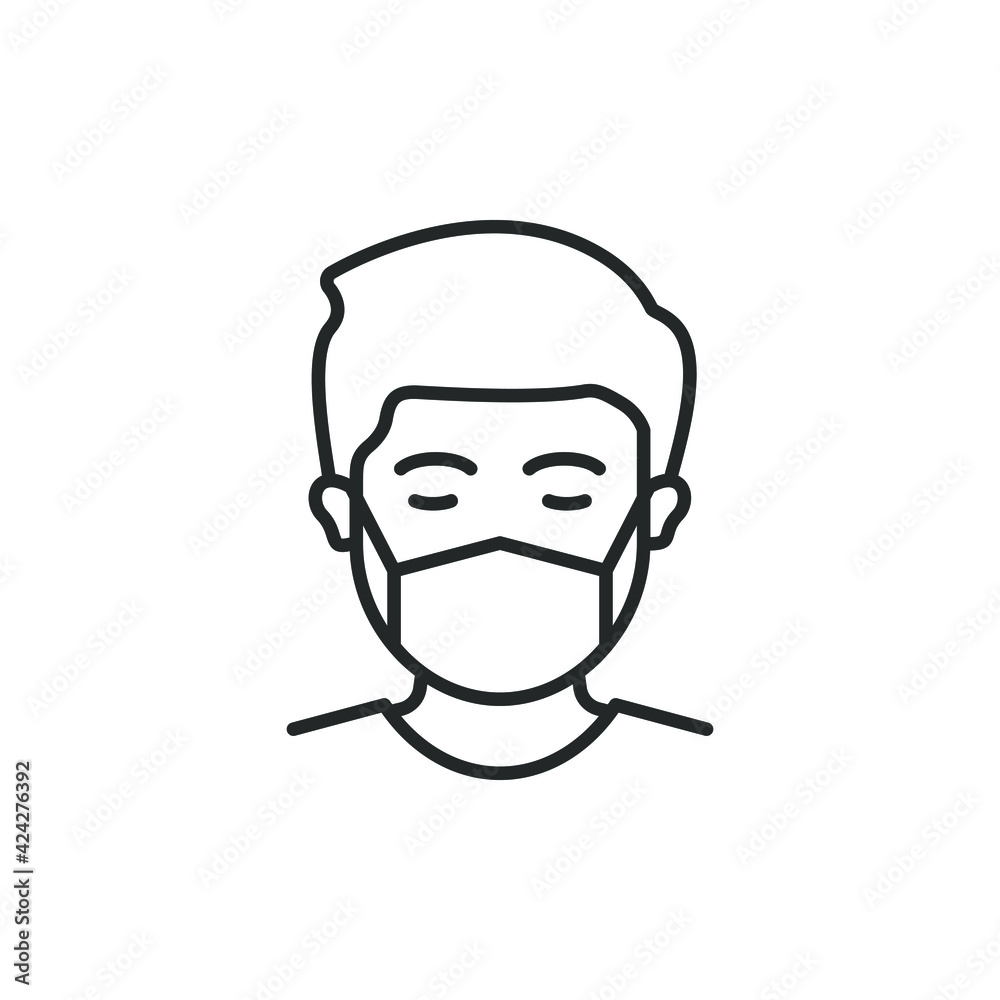Man in medical facemask line icon isolated on white background. Vector illustration