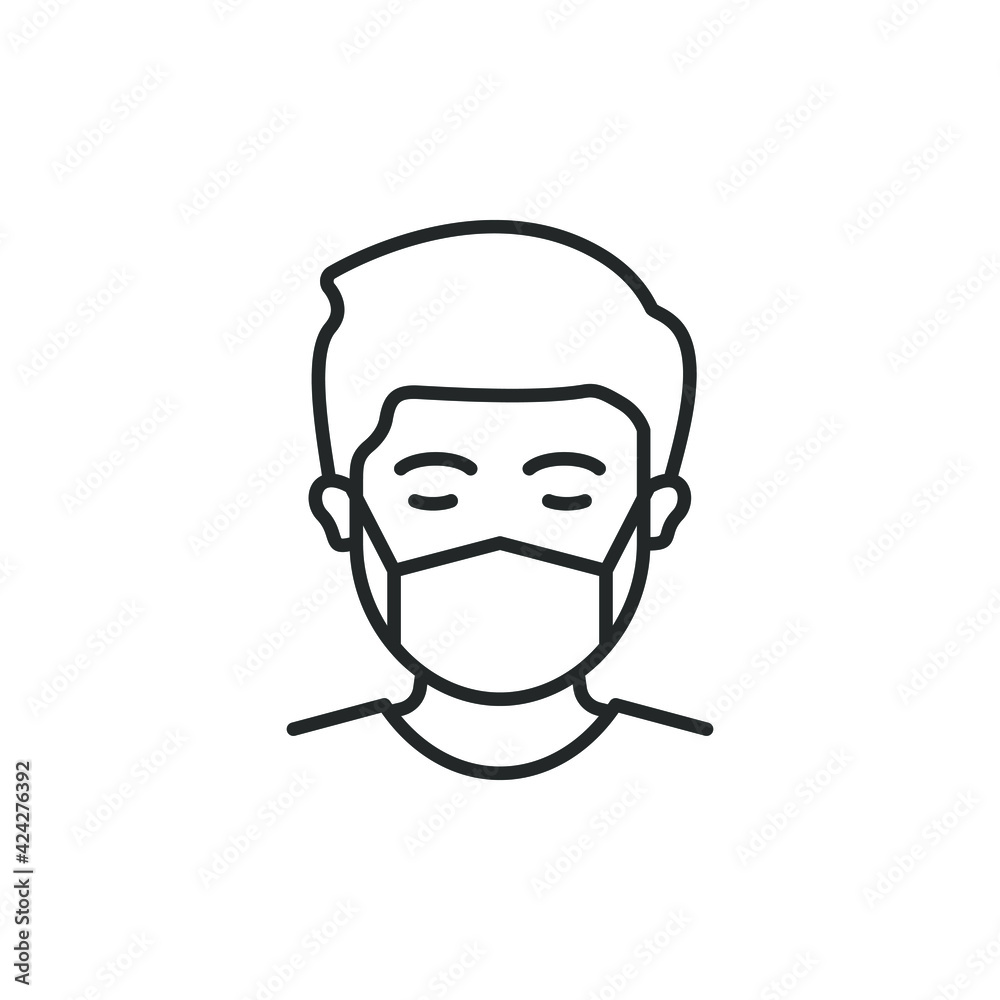 Man in medical facemask line icon isolated on white background. Vector illustration Man in medical facemask line icon isolated on white background. Vector illustration