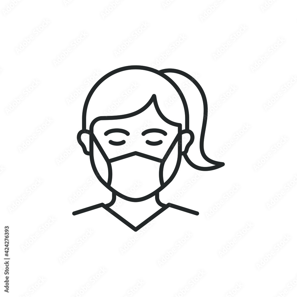 Women in medical facemask line icon isolated on white background. Vector illustration Women in medical facemask line icon isolated on white background. Vector illustration