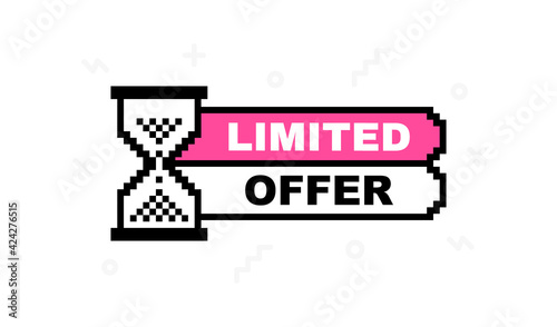 Limited offer text expression with hourglass and geometric elements on advertising backdrop. Banners template design for business, promotion and sale. Vector illustration