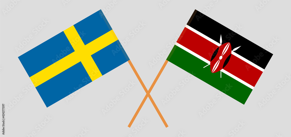 Crossed flags of Sweden and Kenya. Official colors. Correct proportion