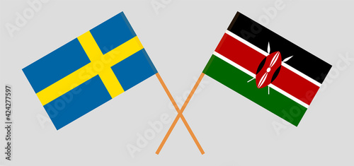 Crossed flags of Sweden and Kenya. Official colors. Correct proportion