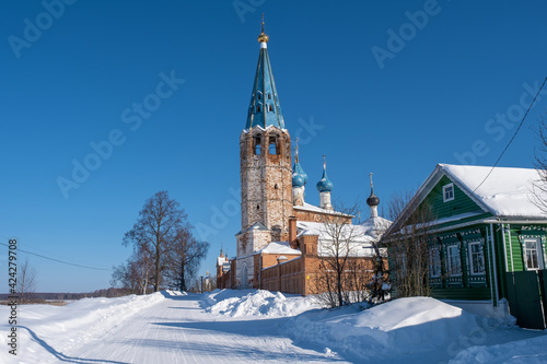 Annunciation Cathedral in the village of Dunilovo  Ivanovo region on a sunny winter day.