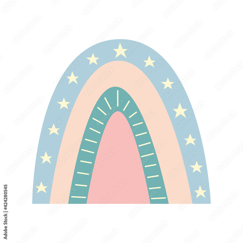 Cute childrens rainbow in Scandinavian boho style. Suitable for cards, posters, ornaments of the childrens room. Vector illustration Cute childrens rainbow in Scandinavian boho style. Suitable for cards, posters, ornaments of the childrens room. Vector illustration