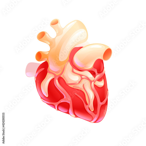Red human heart icon in cartoon style, vector