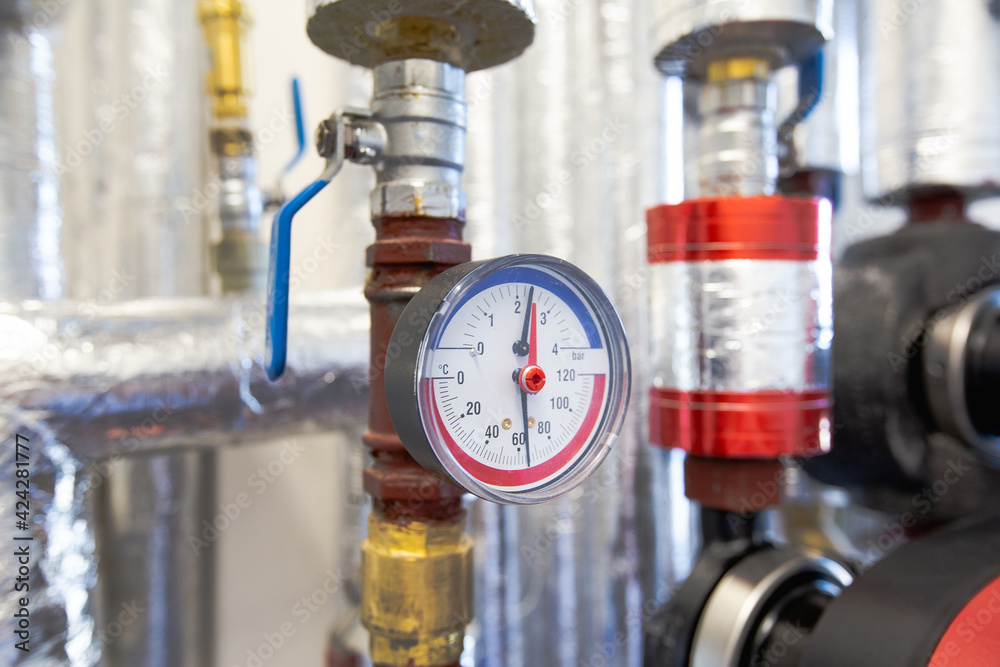 Modern water meter, hot and cold water, water measurement reading. Water meter. Connection set.
