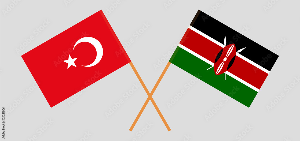 Crossed flags of Turkey and Kenya. Official colors. Correct proportion