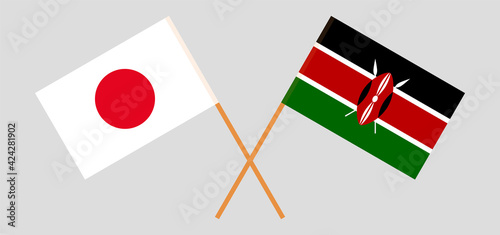 Crossed flags of Japan and Kenya. Official colors. Correct proportion