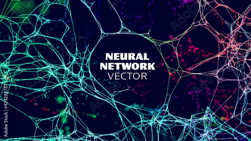 Neural network artificial intelligence vector background. Machine network neurons. Blockchain database. Neural interface. photo