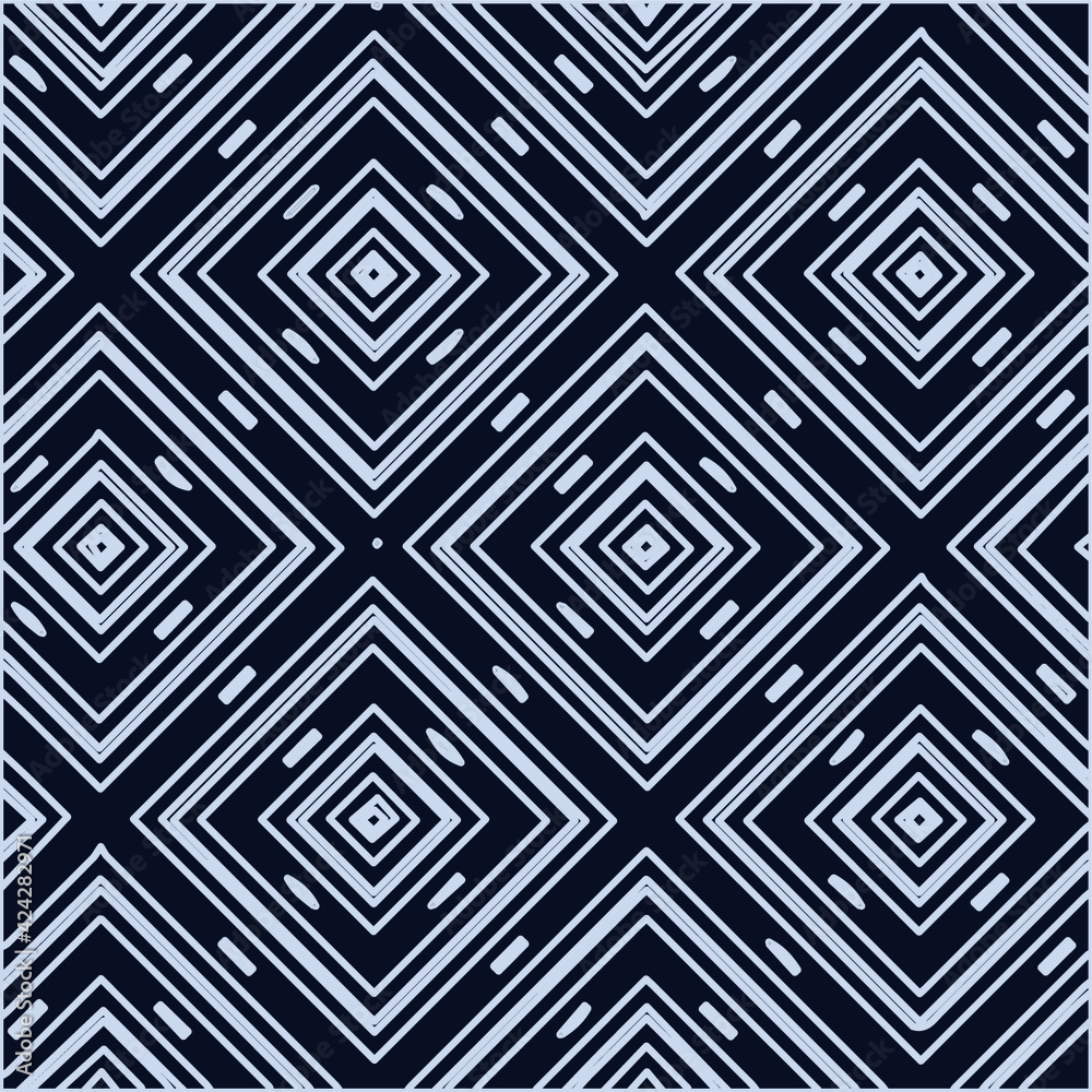 Geometric vector pattern with triangular elements. Seamless abstract ornament for wallpapers and backgrounds. Black and white colors. 