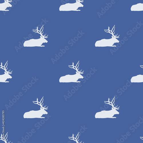 Seamless animal pattern with silhouettes of elk or deer.