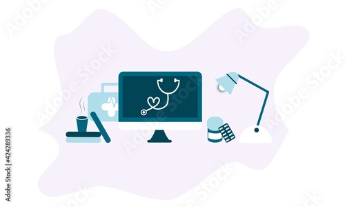 Landing page of medical website. Online medical services, online help, online medical consultation support. Doctor, physician, therapist for medical web icons, UI, mobile application, posters, banners