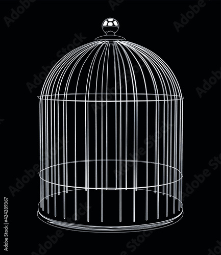 cage bird white on black background