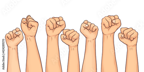 set of hand drawn raised fists