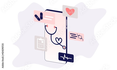 Landing page of medical website. Online medical services, online help, online medical consultation support. Doctor, physician, therapist for medical web icons, UI, mobile application, posters, banners