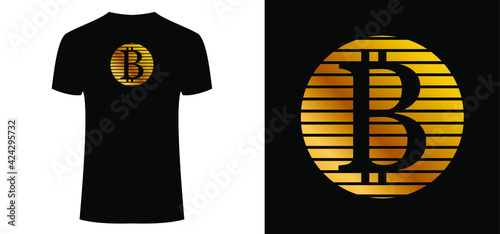 Bitcoin cryptocurrency icon on black t-shirt