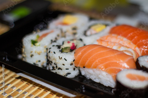 sushi on the plate with chopstick