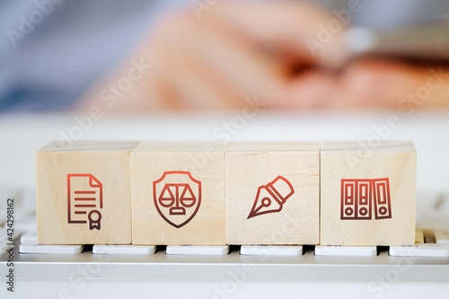 Obraz na plátně Concept of the foundations of the legal system and the work of lawyers on wooden