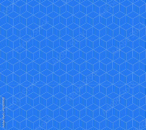 Entramado de cubos azules con rayas blancas