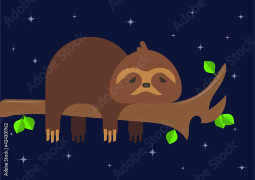 Perezoso durmiendo, ilustracion, vector, dibujo, cartoon.