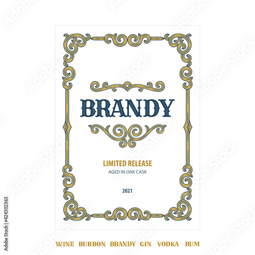Vintage label and frame design. Hand drawn retro style label luxury vector template. Wine, Burbon, Brandy, Vodka and Rum label tamplate. Part of set.