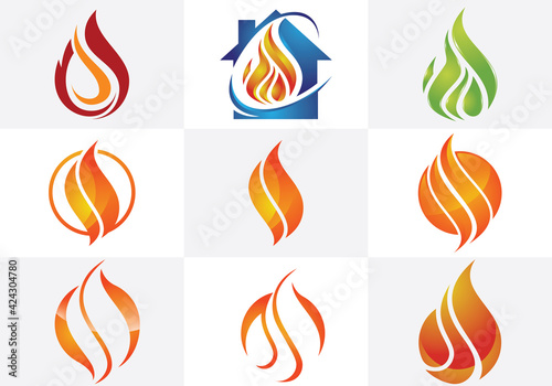 Flame logo design. Fire icon, oil and gas industry sign symbol
