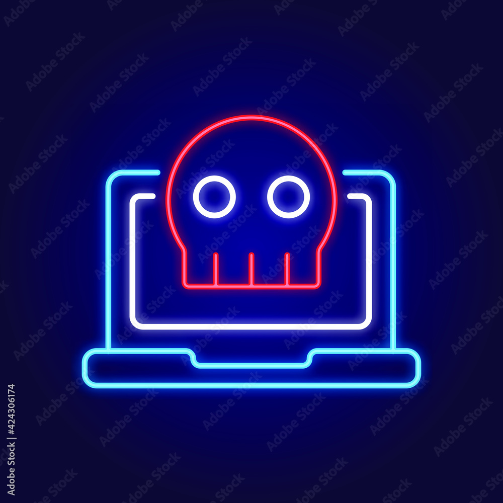 Computer virus neon icon. Error. Thin line customizable illustration. Contour symbol. Vector isolated outline drawing. Computer virus neon icon. Error. Thin line customizable illustration. Contour symbol. Vector isolated outline drawing.