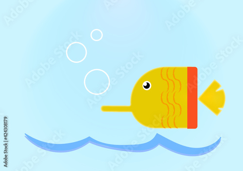 Pez en el agua, cartoon, ilustracion, vector, dibujo animado.