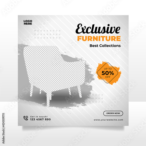 Minimalist furniture sale banner or social media post template